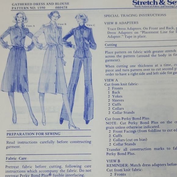 Vintage 1978 Stretch & Sew 1590 Gathered Dress And Blouse Uncut Sewing Pattern - Picture 4 of 4